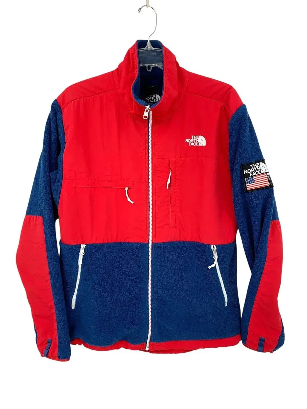 USA Olympics 2014 Sochi RU/14 The North Face Denali Jacket Blue Red Fleece Med